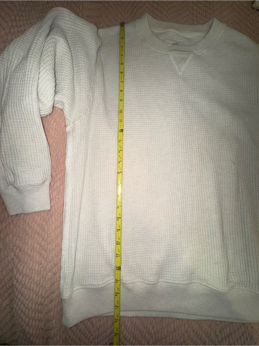Aerie Waffle Knit Oversized Long Sleeve Tee Women’s Medium Ivory Loose Fit - Picture 5 of 13